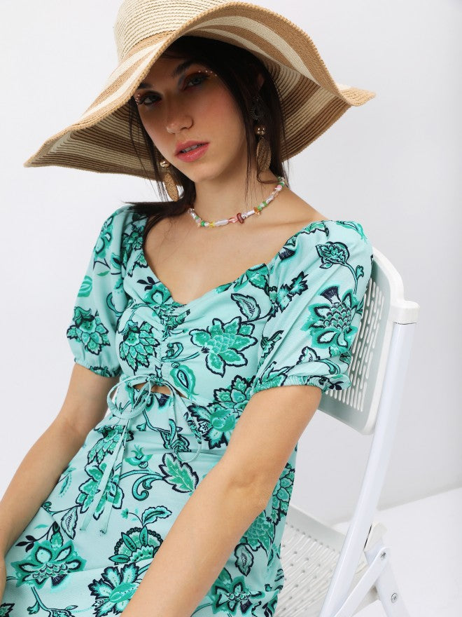 Tokyo Talkies Women Green Printed Maxi Dress - Green - Image 5