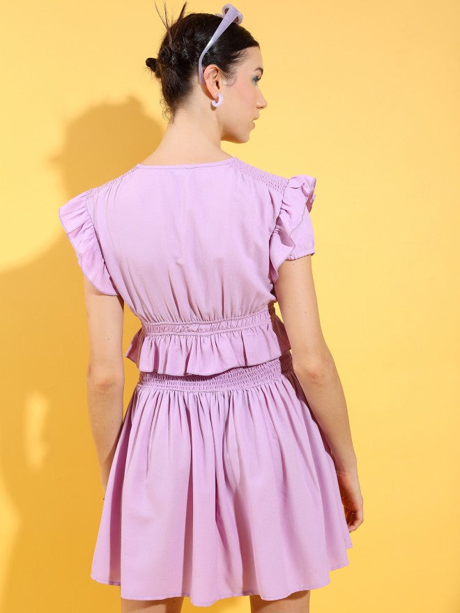 Tokyo Talkies Women Lavender Solid A-Line Dress - Lavender - Image 3