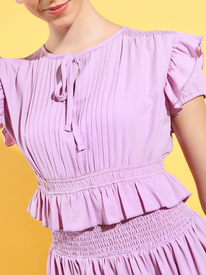 Tokyo Talkies Women Lavender Solid A-Line Dress - Lavender - Image 5