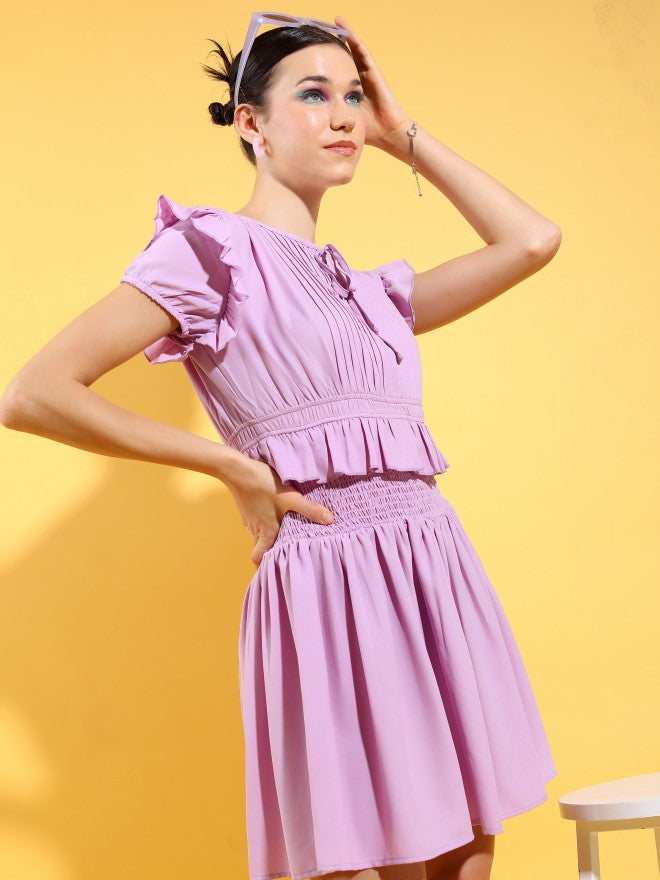 Tokyo Talkies Women Lavender Solid A-Line Dress - Lavender - Image 6
