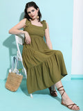 Tokyo Talkies Women Green Solid A-Line Dress - Green - Image 1