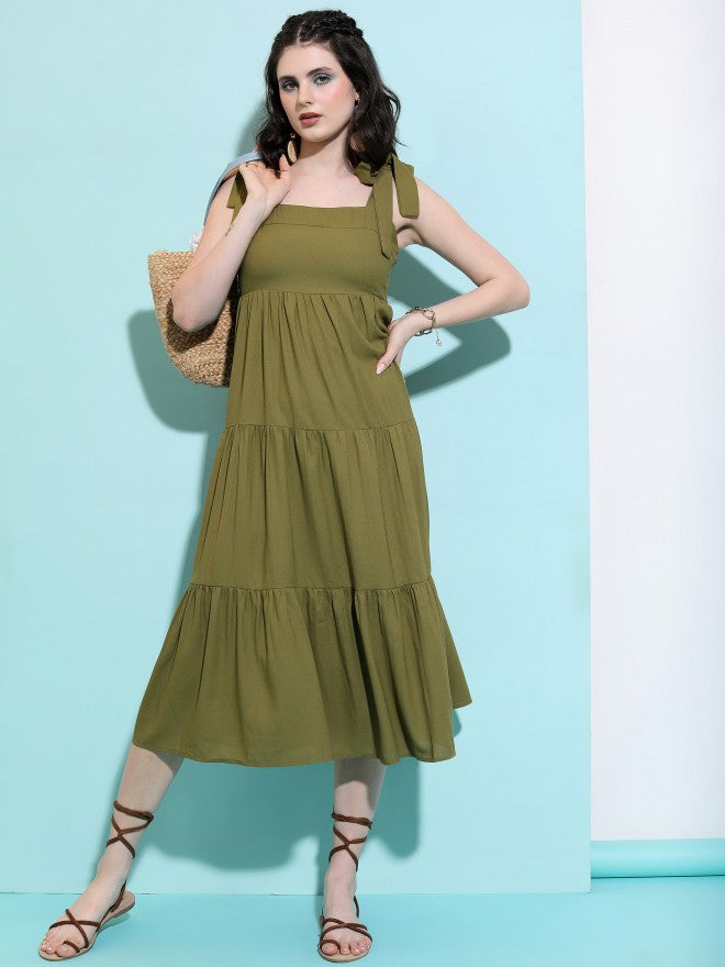 Tokyo Talkies Women Green Solid A-Line Dress - Green - Image 2