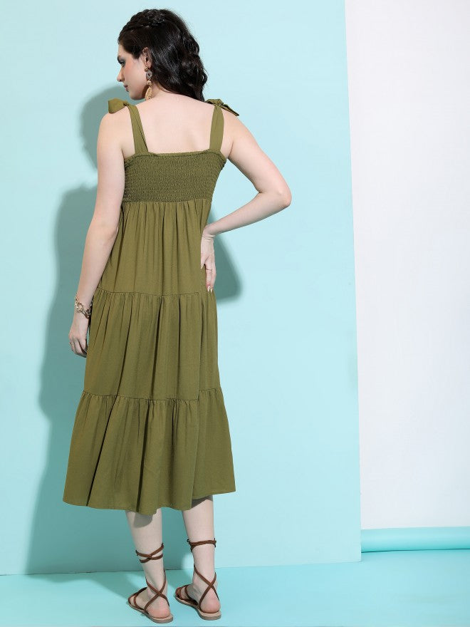 Tokyo Talkies Women Green Solid A-Line Dress - Green - Image 3