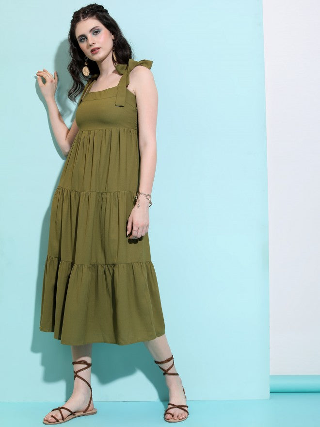 Tokyo Talkies Women Green Solid A-Line Dress - Green - Image 5