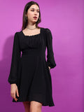 Tokyo Talkies Women Black Self Design Fit And Flare Dress - Black - Image 1