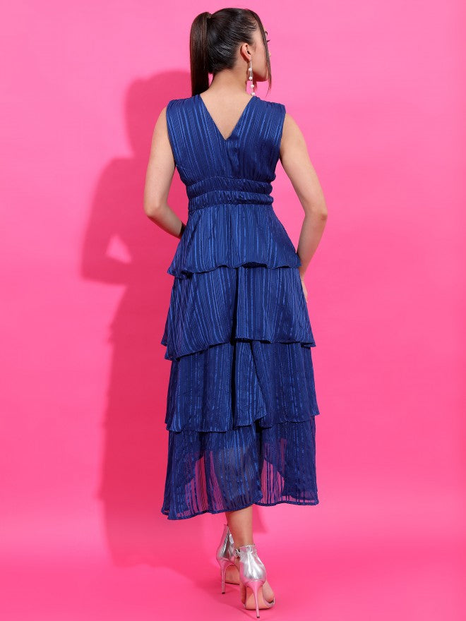 Tokyo Talkies Women Navy Blue Striped Maxi Dress - Navy Blue - Image 3
