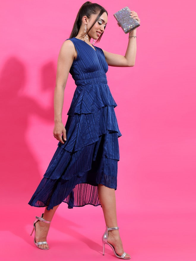 Tokyo Talkies Women Navy Blue Striped Maxi Dress - Navy Blue - Image 6