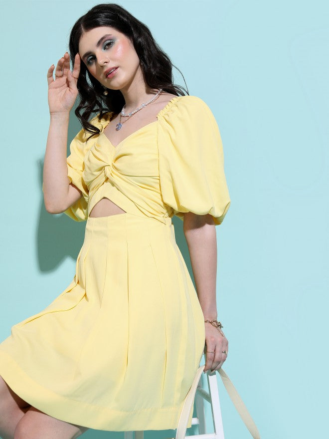 Tokyo Talkies Women Yellow Solid Fit and Flare Dress - Yellow - Image 1