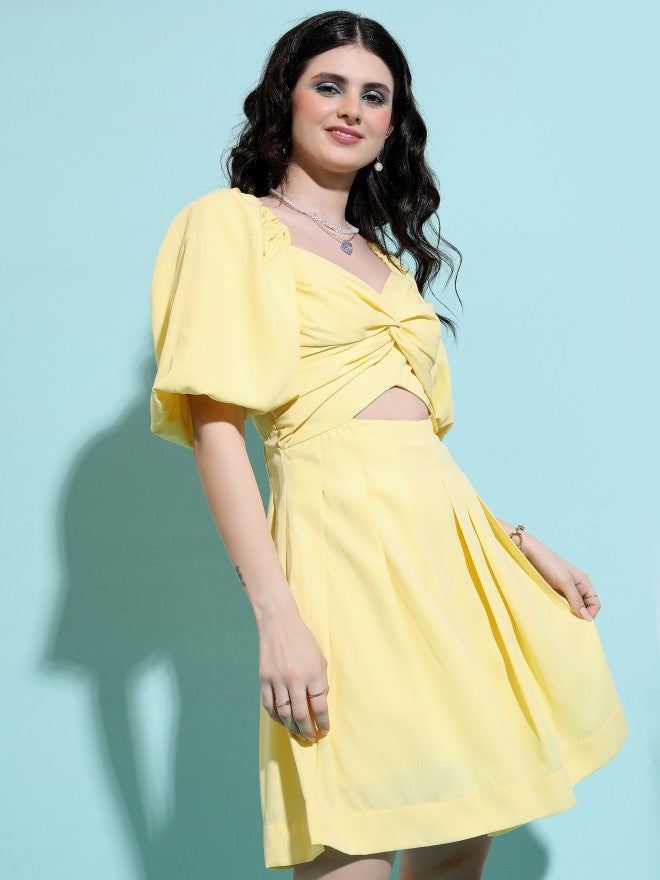 Tokyo Talkies Women Yellow Solid Fit and Flare Dress - Yellow - Image 4