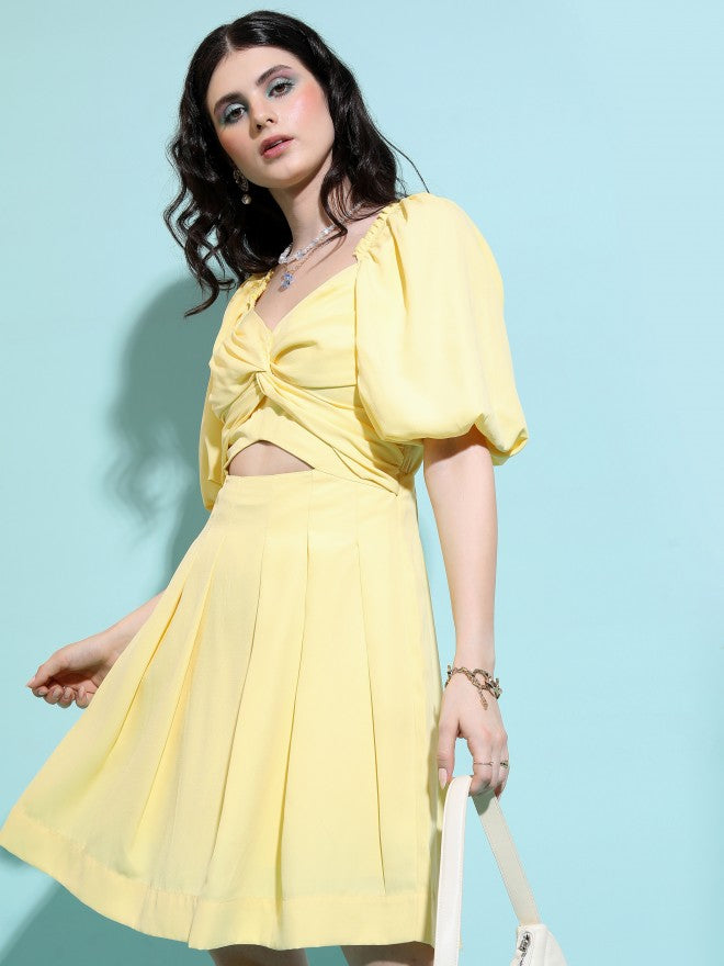 Tokyo Talkies Women Yellow Solid Fit and Flare Dress - Yellow - Image 6