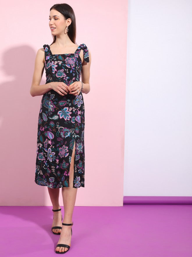 Tokyo Talkies Women Black Printed A-Line Dress - Black - Image 2