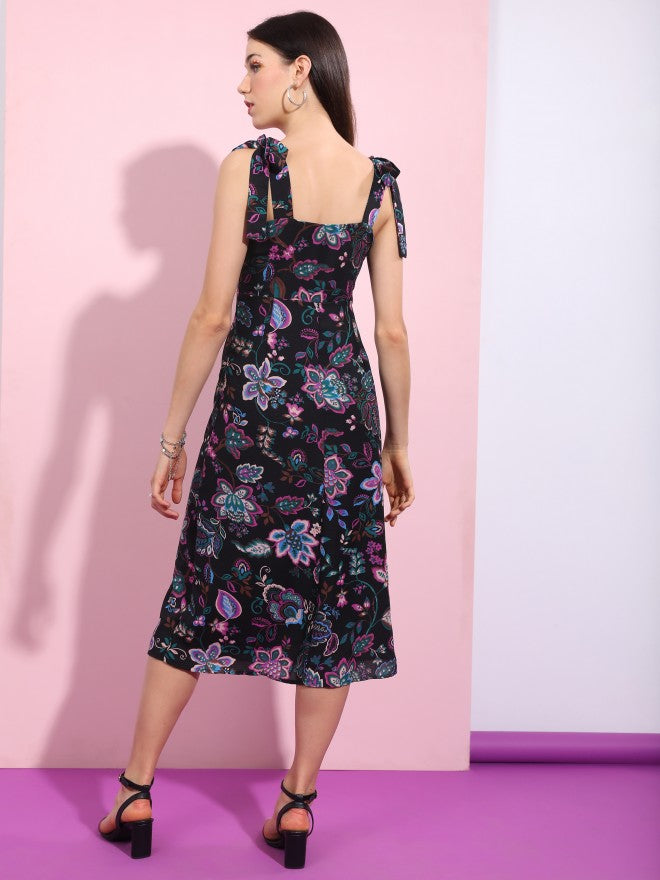 Tokyo Talkies Women Black Printed A-Line Dress - Black - Image 3