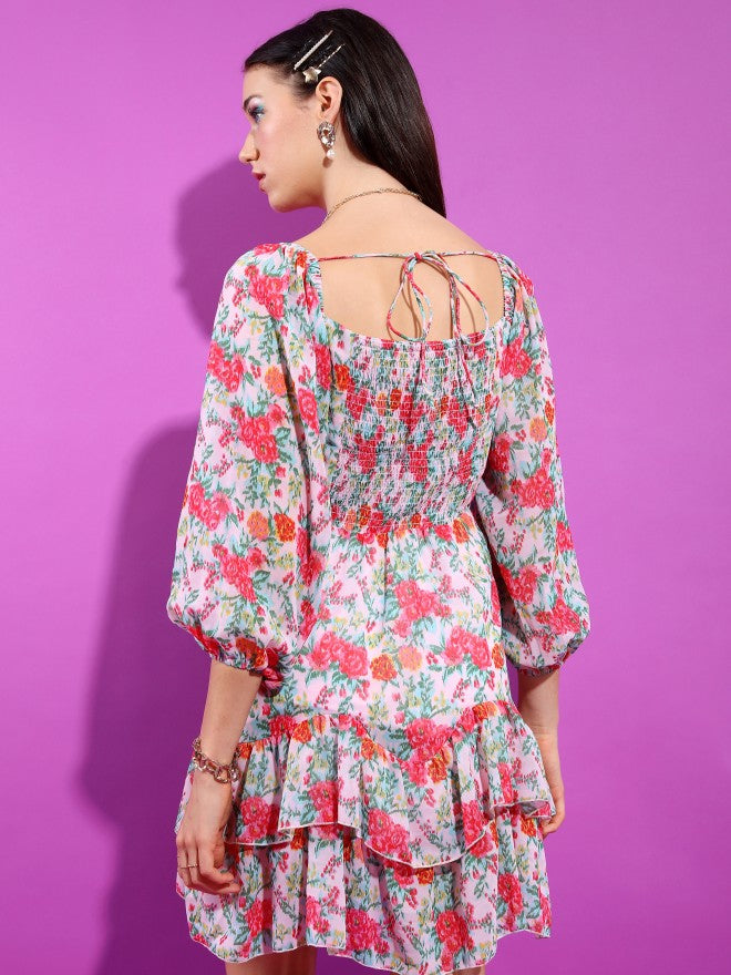 Tokyo Talkies Women Pink Printed Fit And Flare Dress - Pink - Image 3