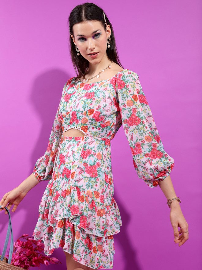 Tokyo Talkies Women Pink Printed Fit And Flare Dress - Pink - Image 4