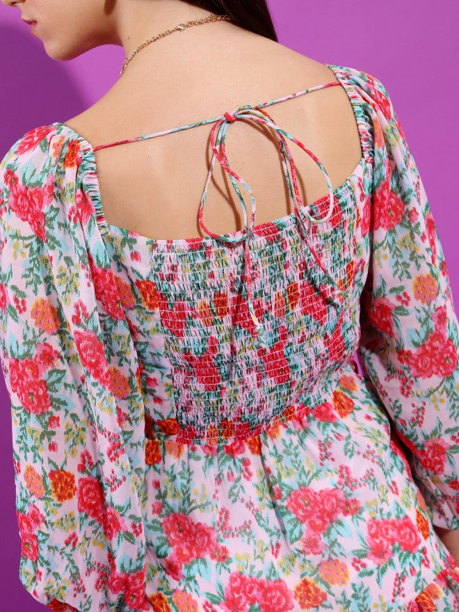 Tokyo Talkies Women Pink Printed Fit And Flare Dress - Pink - Image 5