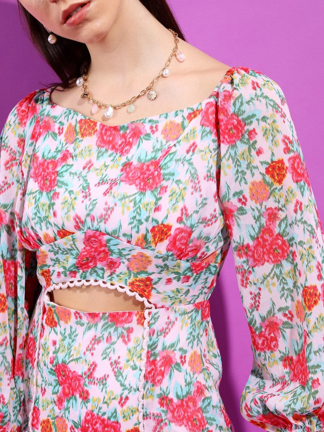 Tokyo Talkies Women Pink Printed Fit And Flare Dress - Pink - Image 7