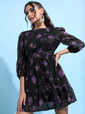 Tokyo Talkies Women Black Printed Fit & Flare Dress - Black - Image 1