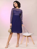 Tokyo Talkies Women Navy Blue Solid Fit & Flare Dress - Navy Blue - Image 1