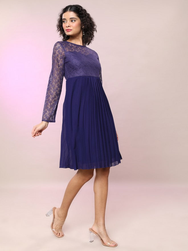 Tokyo Talkies Women Navy Blue Solid Fit & Flare Dress - Navy Blue - Image 6