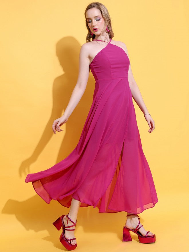 Tokyo Talkies Women Pink Solid Maxi Dress - Pink - Image 2