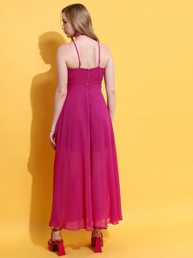 Tokyo Talkies Women Pink Solid Maxi Dress - Pink - Image 3