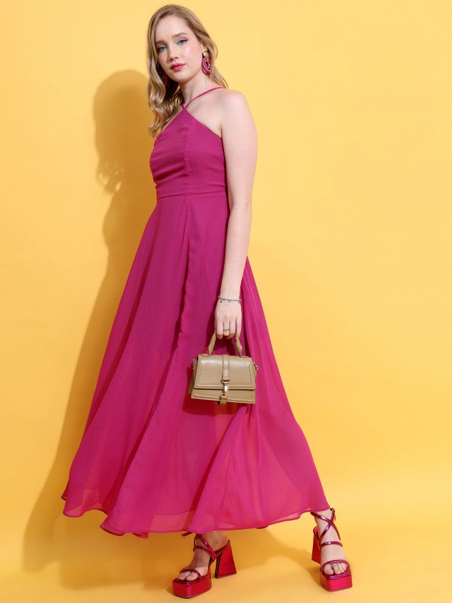 Tokyo Talkies Women Pink Solid Maxi Dress - Pink - Image 5