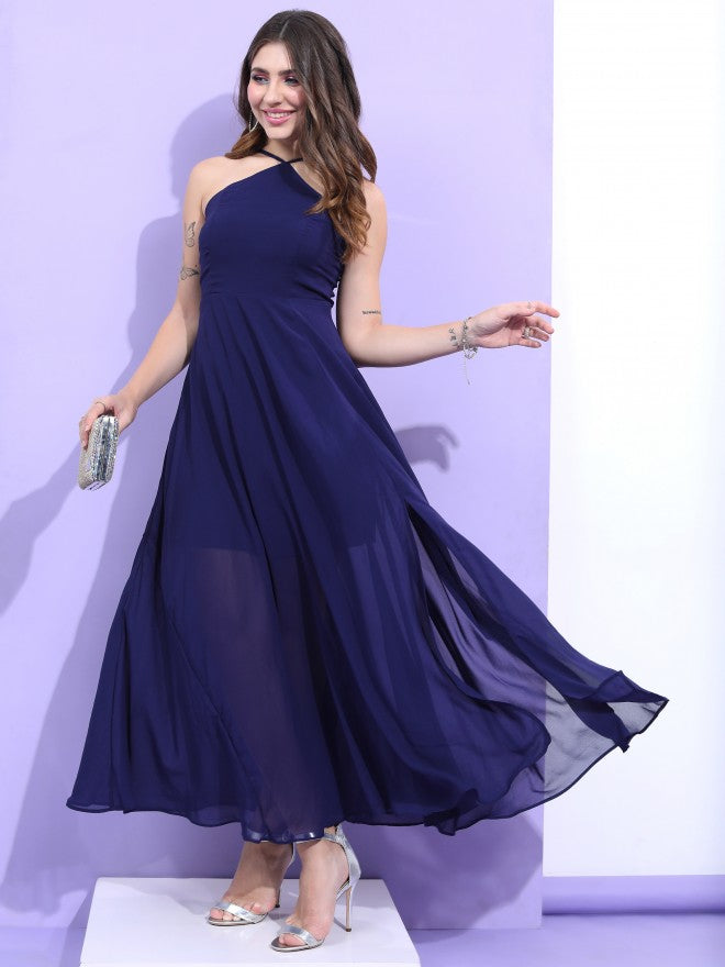 Tokyo Talkies Women Navy Blue Solid A-Line Dress - Navy Blue - Image 1