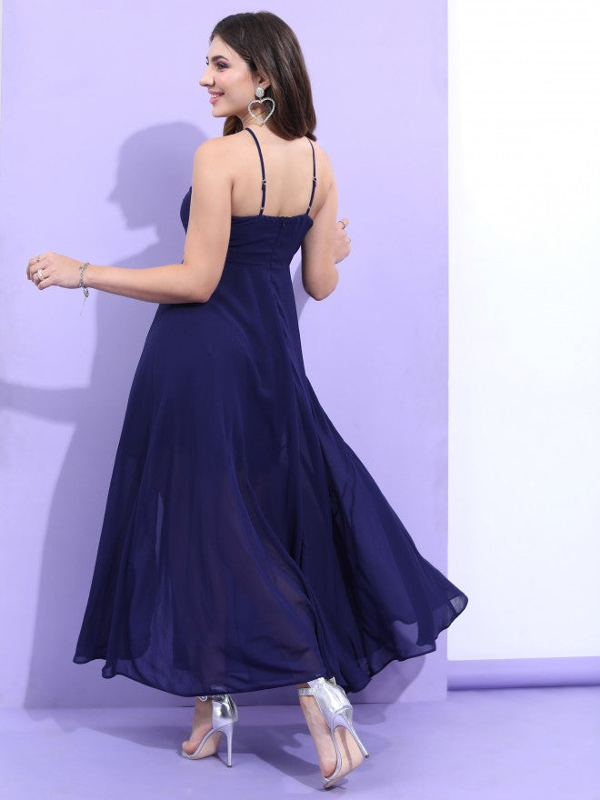 Tokyo Talkies Women Navy Blue Solid A-Line Dress - Navy Blue - Image 3