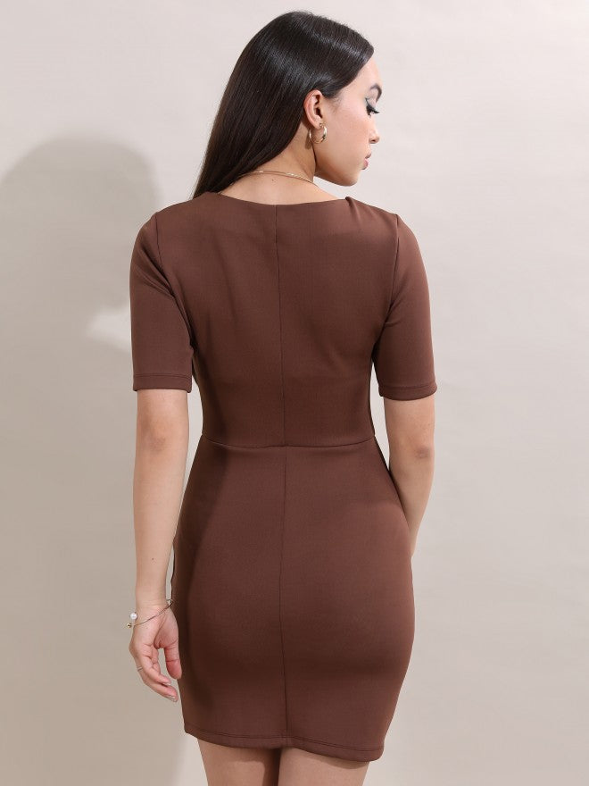 Tokyo Talkies Women Brown Solid Bodycon Dress - Brown - Image 3