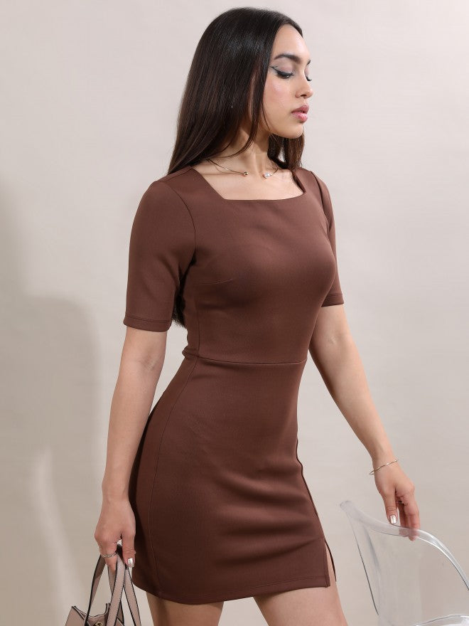 Tokyo Talkies Women Brown Solid Bodycon Dress - Brown - Image 6