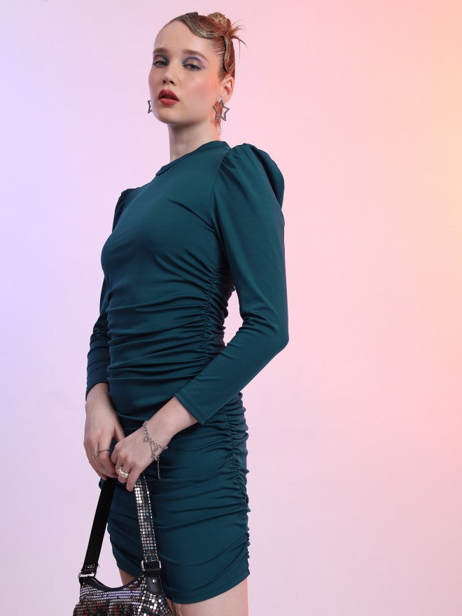 Tokyo Talkies Women Teal Solid Bodycon Dress - Teal - Image 4
