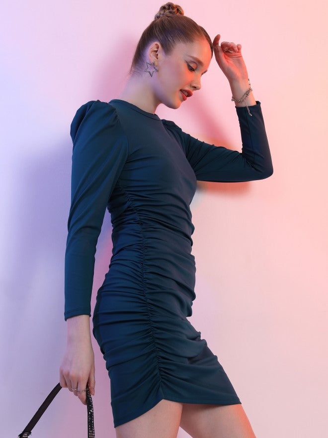 Tokyo Talkies Women Teal Solid Bodycon Dress - Teal - Image 6