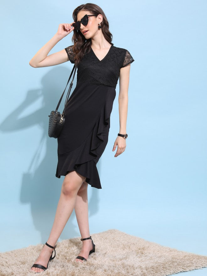 Tokyo Talkies Women Black Self Design Bodycon Dress - Black - Image 4