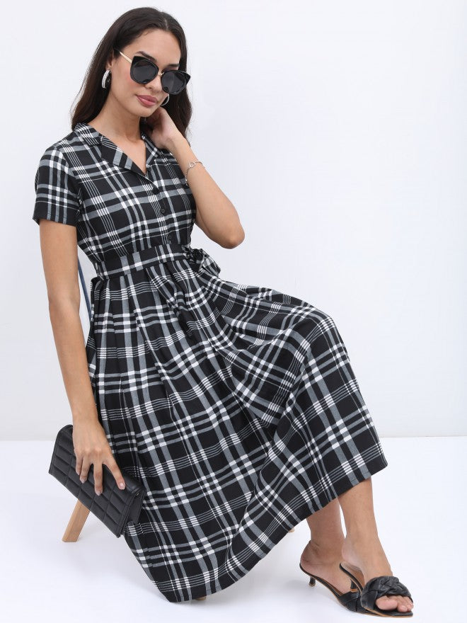 Tokyo Talkies Women Black/White Printed Pleated Midi Dress - Black - Image 2