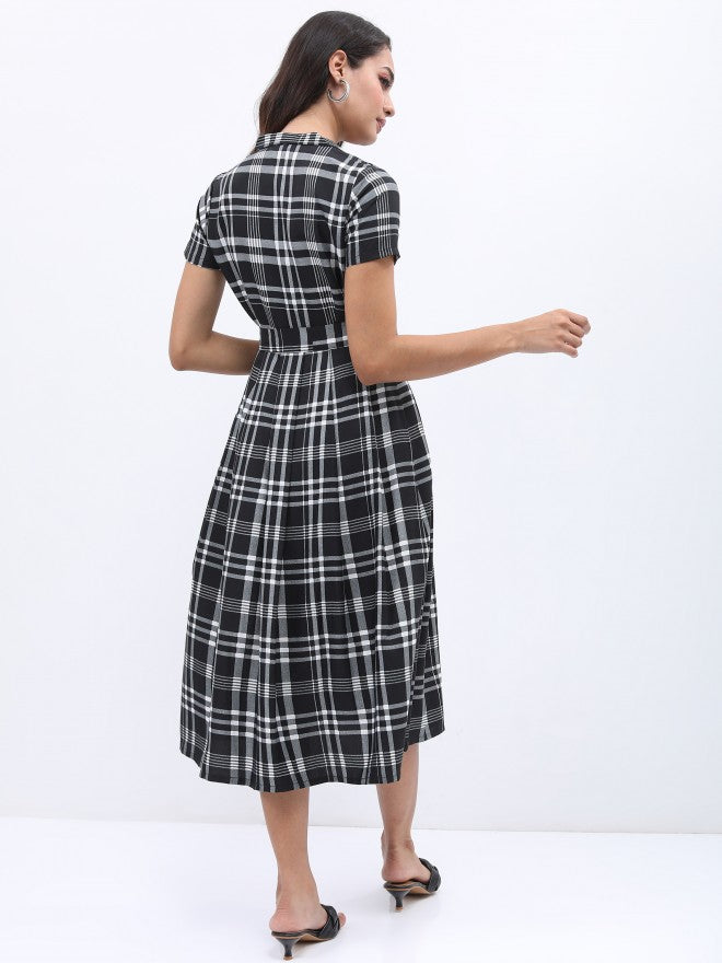 Tokyo Talkies Women Black/White Printed Pleated Midi Dress - Black - Image 3