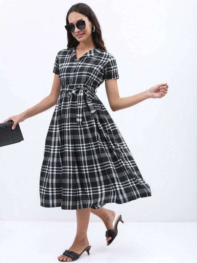 Tokyo Talkies Women Black/White Printed Pleated Midi Dress - Black - Image 5