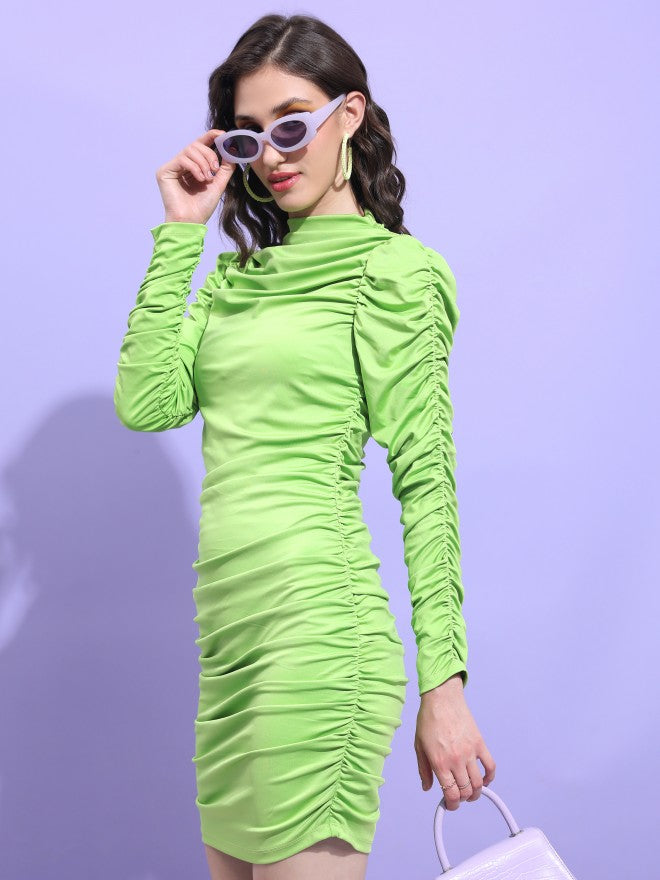 Tokyo Talkies Women Green Solid Bodycon Dress - Green - Image 4