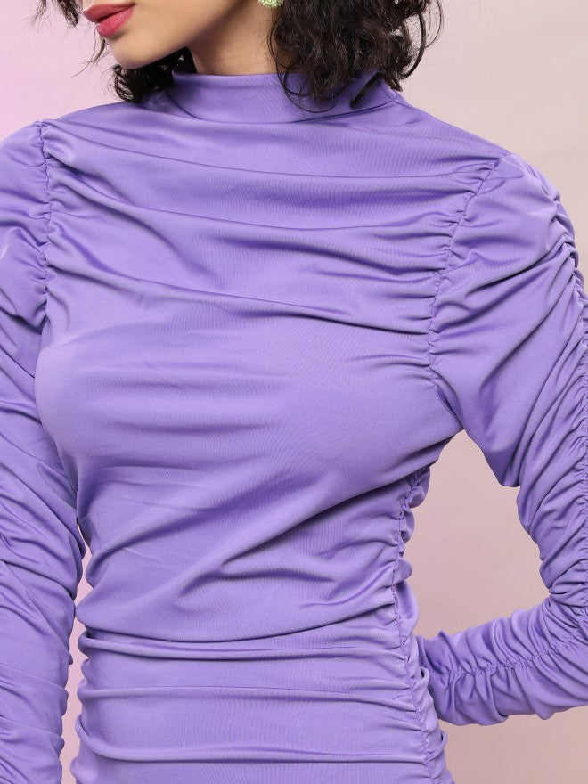 Tokyo Talkies Women Purple Solid Bodycon Dress - Purple - Image 5