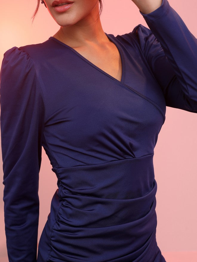 Tokyo Talkies Women Navy Solid Wrap Dress - Navy Blue - Image 5