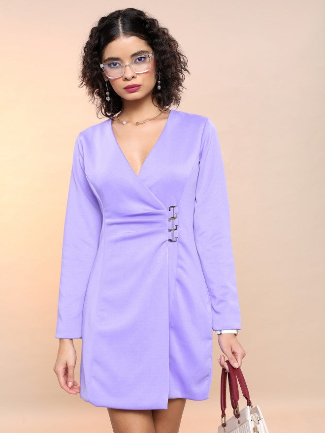 Tokyo Talkies Women Purple Solid Blazer Dress - Purple - Image 1