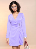 Tokyo Talkies Women Purple Solid Blazer Dress - Purple - Image 1