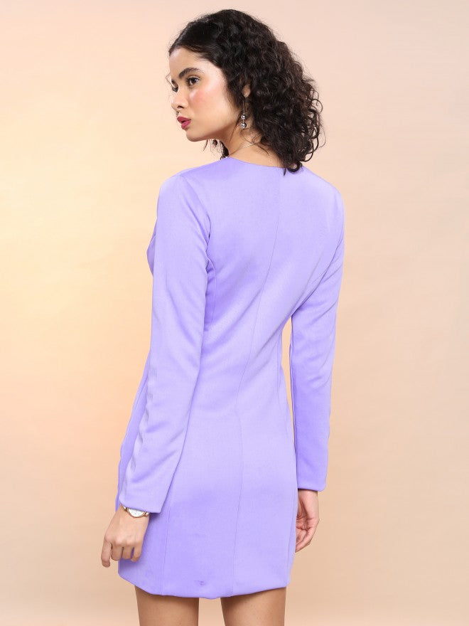 Tokyo Talkies Women Purple Solid Blazer Dress - Purple - Image 3