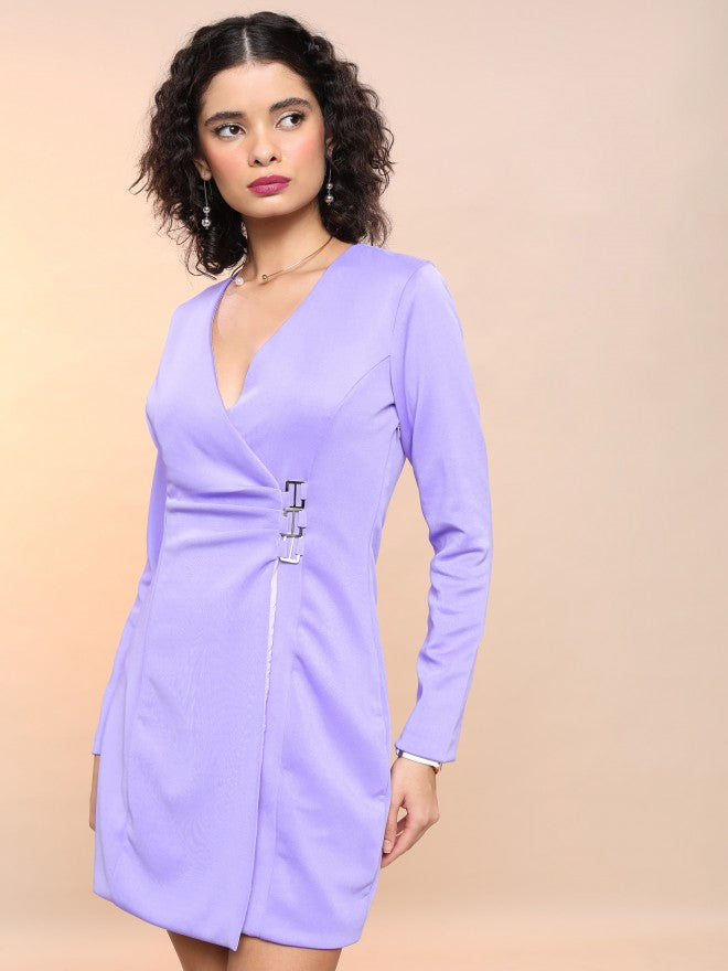 Tokyo Talkies Women Purple Solid Blazer Dress - Purple - Image 4