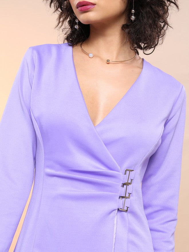Tokyo Talkies Women Purple Solid Blazer Dress - Purple - Image 5