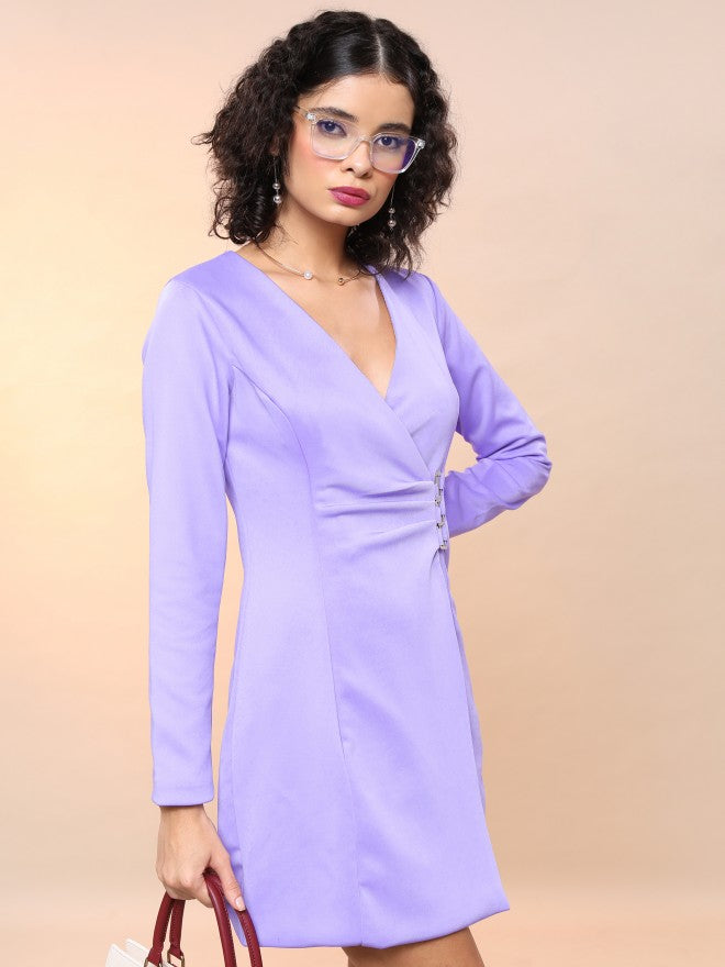Tokyo Talkies Women Purple Solid Blazer Dress - Purple - Image 6