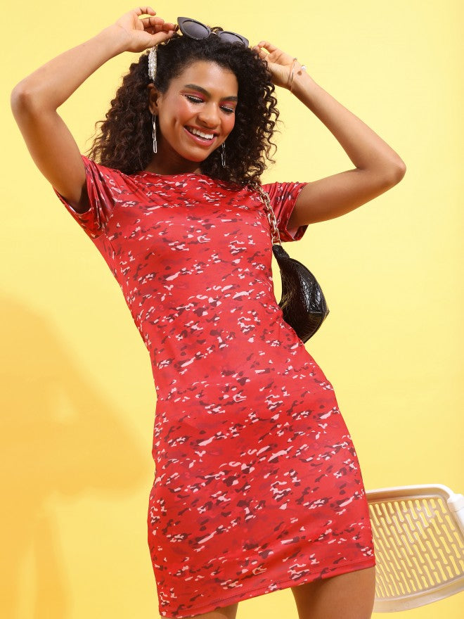 Tokyo Talkies Women Red/Multi Printed Bodycon Dress - Red - Image 1