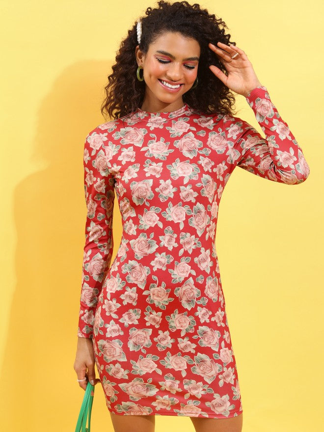 Tokyo Talkies Women Red/Multi Printed Bodycon Dress - Red - Image 1