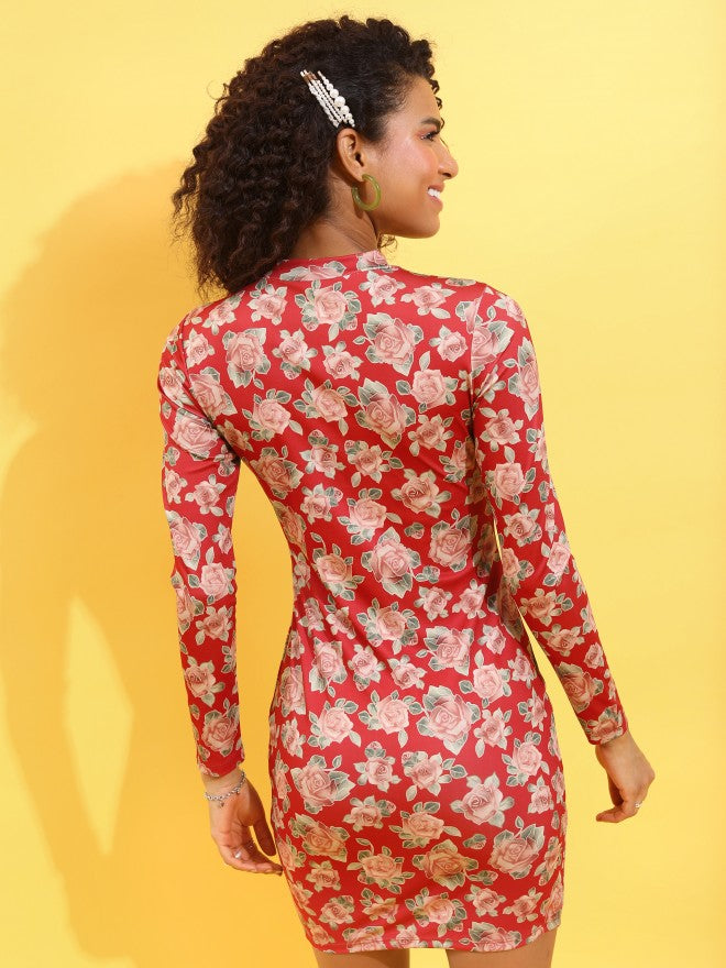 Tokyo Talkies Women Red/Multi Printed Bodycon Dress - Red - Image 3
