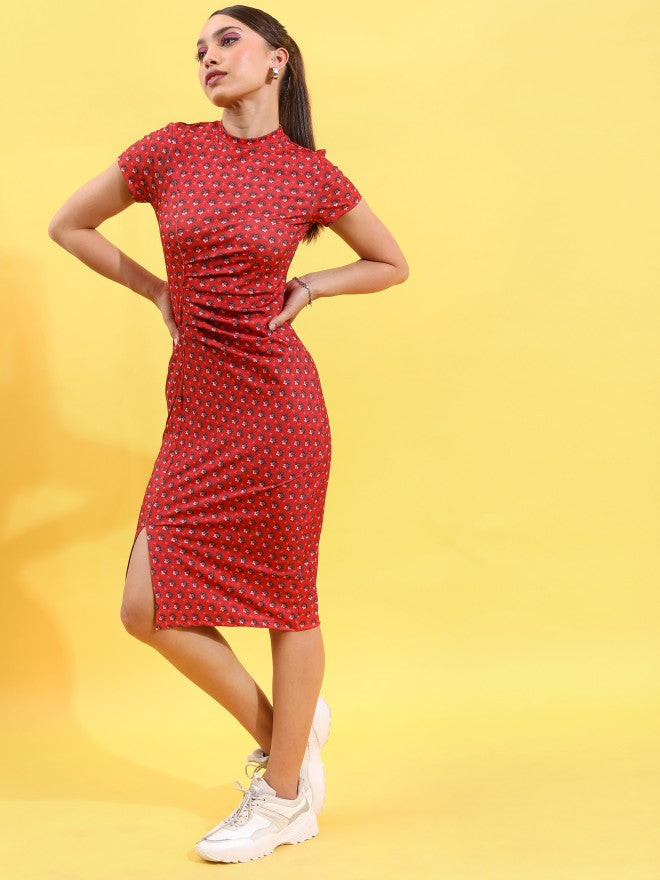 Tokyo Talkies Women Multi Printed Bodycon Dress - Red - Image 2