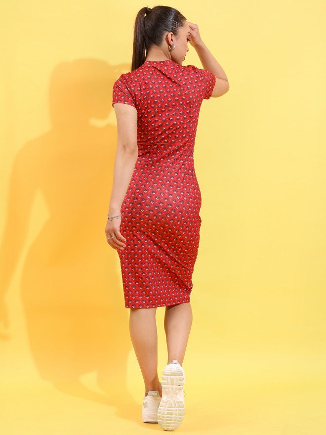 Tokyo Talkies Women Multi Printed Bodycon Dress - Red - Image 3